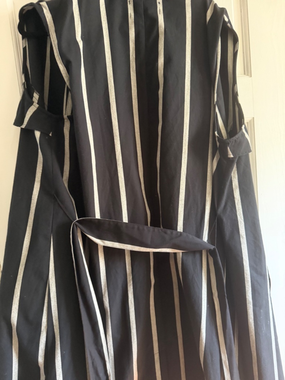 Who what wear black and grey stripe vest trench with tie waist belt - Picture 4 of 4